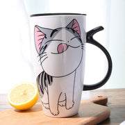 Cute Cat Ceramics Coffee Mug With Lid Large Capacity 600ml Animal Mugs Creative Drinkware Coffee Tea Cups Novelty Gifts Milk Cup