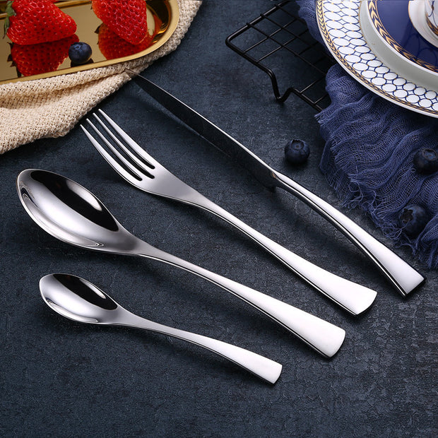 4PCS Set Black Stainless Steel Cutlery Korean Dinnerware Set Gifts Mirror Polishing Silverware Sets Scoop Knife and Fork Sets