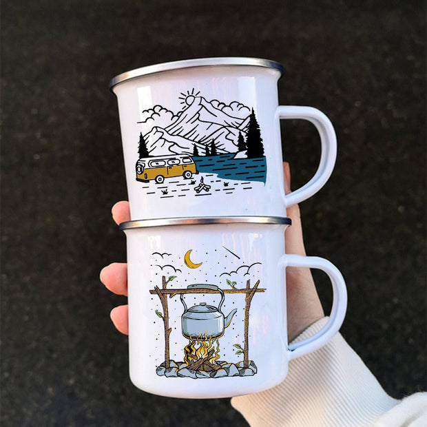 Caravan Printed Camper Mugs Camping Enamel Mug Adventure