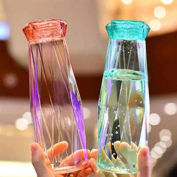 Crystal Glass Cup With Lid Glass Water Bottle Creative Rhombus Glass Cup Dazzling Diamond Glass Gift Cups Couples Mugs Drinkware