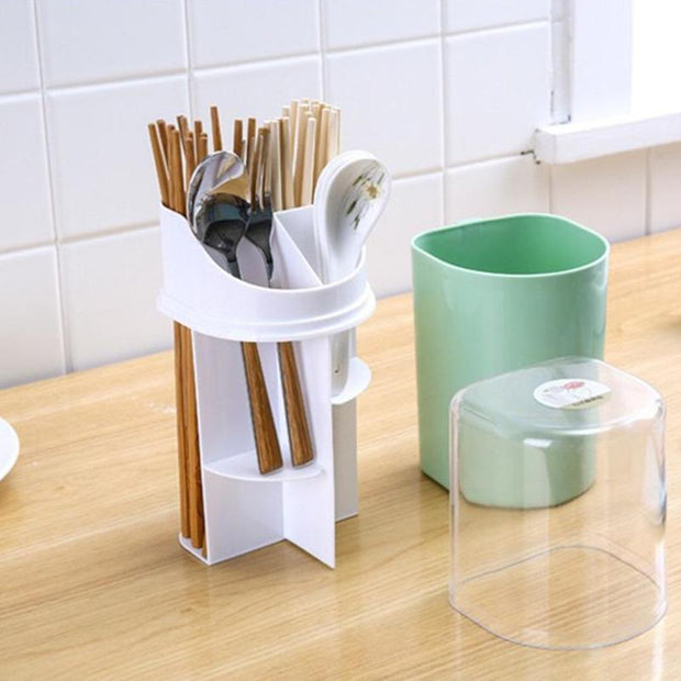 Plastic Utensils Cutlery Holder Drainer Spoon Fork Chopsticks Storage Rack with Lid Kitchen Tableware Accessories Tool Organizer