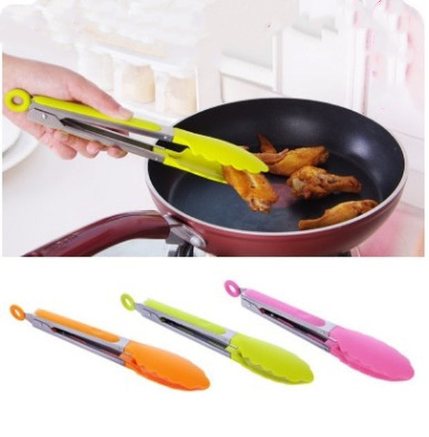 Silicone Kitchen Cooking Salad Utensils BBQ Clip Stainless