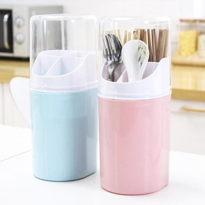 Plastic Utensils Cutlery Holder Drainer Spoon Fork Chopsticks Storage Rack with Lid Kitchen Tableware Accessories Tool Organizer